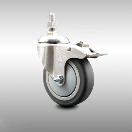 Service Caster 4 Inch 316SS Thermoplastic Rubber Swivel 12mm Stem Caster Total Lock Brake SCC-SS316TSTTL20S414-TPRB-M1215